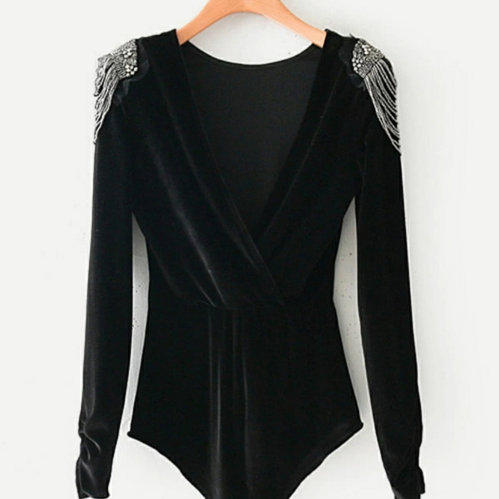 Black velvet bodysuit medium